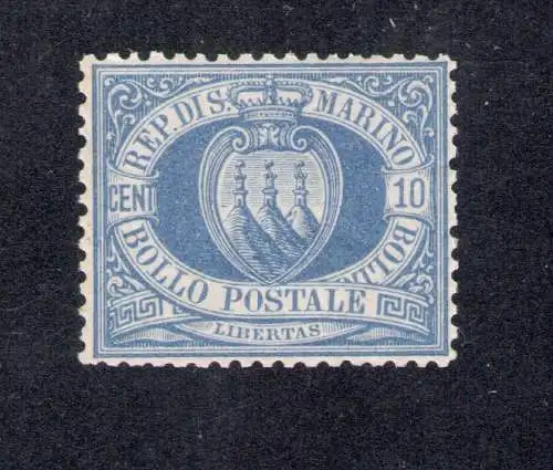 1877 SAN MARINO Wappen Nr. 3 - 10 Cent. Übersee Centratissimo MNH** CILIO zertifiziert