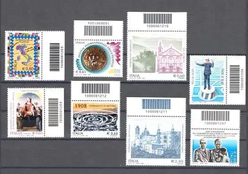 2008 Italienische Republik Barcodes 8 Werte mnh**, komplettes Jahrgang ohne Corriere dei Piccoli