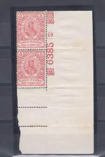 1910 Italien Königreich Giuseppe Garibaldi 5 Cent Carminium + 5 Cent Carminium 1 Tal Nr. 89 Paar mit Tischnummer in der Mitte
