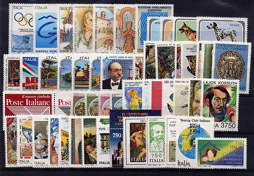 1994 Italienische Republik, neue Briefmarken, Vollständiges Jahr 53 Werte + 1 Blatt postfrisch**