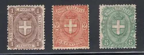 1896-97 Italien - Königreich, Nr. 65/67 Wappen von Savoyen 3 Val MNH ** AUSGEZEICHNETE QUALITÄT