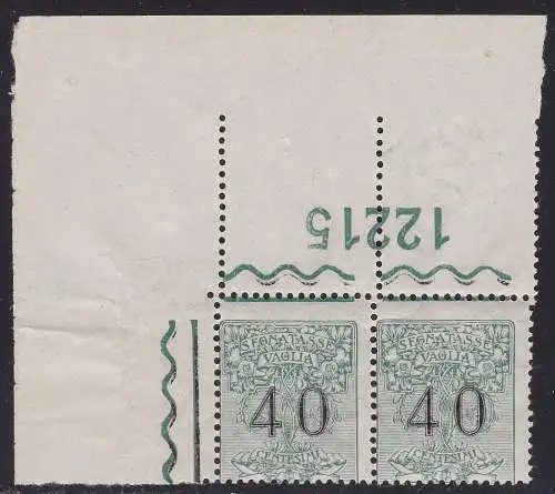 1924 Italien - Königreich, Vignatasse per Vaglia Nr. 2 MNH/** SELTENES PAAR MIT TISCHNUMMER