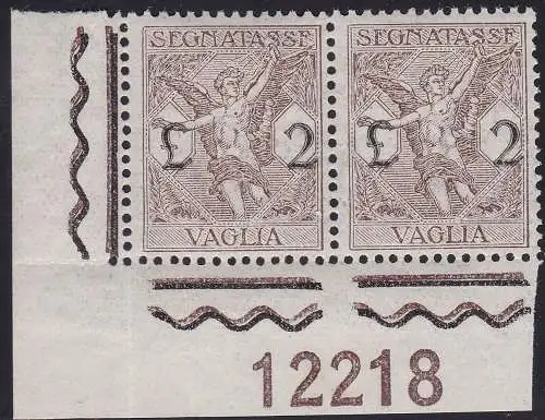 1924 Italien - Königreich, Vaglia-Schild Nr. 5 mnh/** seltenes zentriertes paar mit tabellnummer