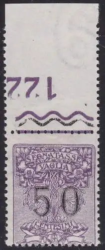 1924 Italien - Königreich, Belegschild Nr. 3 postfrisch / ** teiltischnummer