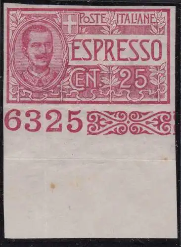 1903 KÖNIGREICH ITALIEN, Espresso Nr. 1. UNZAHNBAR MIT TISCHNUMMER MLH/*