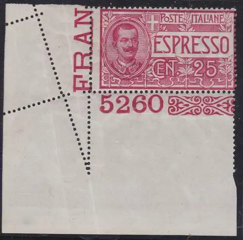1903 KÖNIGREICH ITALIEN, Espresso Nr. 1 RANDVERZAHNUNG MIT TISCHNUMMER MNH/**