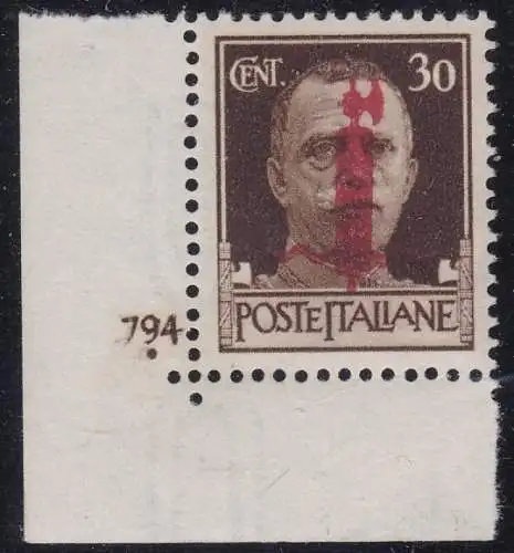 1944 Italienische Sozialrepublik, Nr. 492 30 Cent. postfrisch/** TABELLENNUMMER