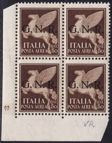 1944 RSI, Luftpost - Nr. 118 50 Cent. braun postfrisch/** 4er block mit tabellnummer