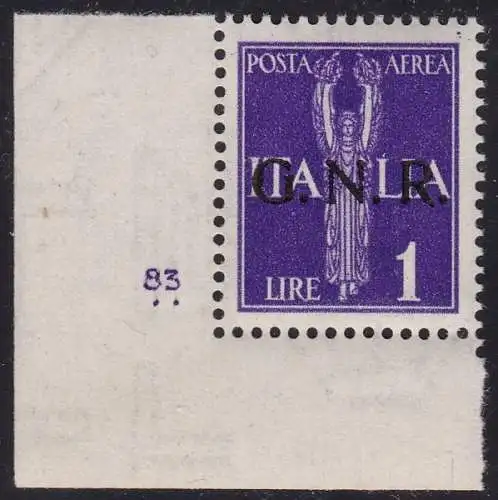 1944 RSI, Luftpost - Nr. 121 - 1 Lira violett mnh ** tischnummer