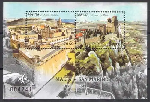 2016 Malta Die Festungen von San Marino und Malta Gemeinsame Ausgabe mit San Marino Blatt MNH**