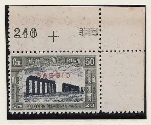 1928 Königreich Italien, Nr. 221 AUFSATZ (*) MIT TABELLENNUMMER