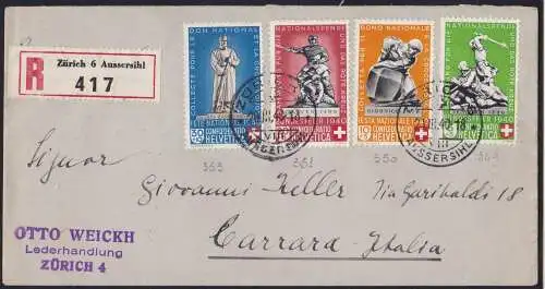 1940 SCHWEIZ, Pro Patria Zst 3/6 Erster Sendetag gereist nach Carrara