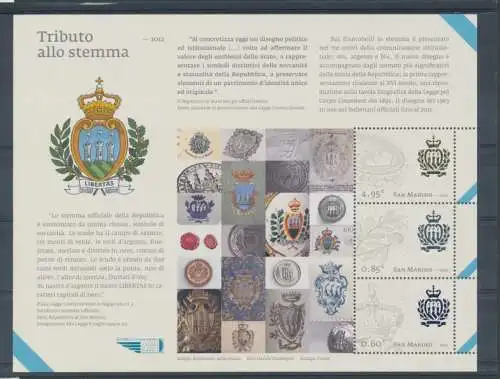 2012 San Marino, neue Briefmarken, Vollständiges Jahr, 19 Werte + 6 Blätter - postfrisch**