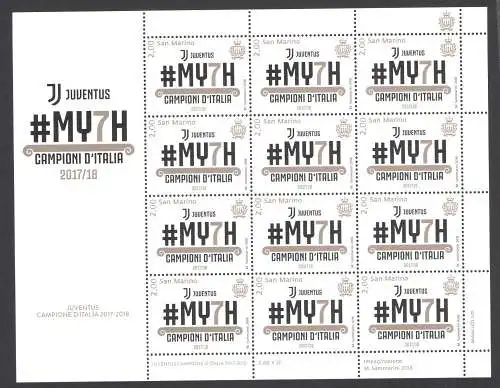 2018 San Marino Juventus italienischer Meister 2017/2018 Minifoglio 12 v postfrisch**