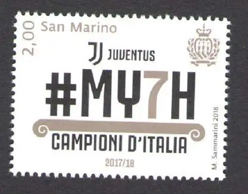 2018 San Marino Juventus italienischer Meister 2017/2018 1 postfrisch Wert**