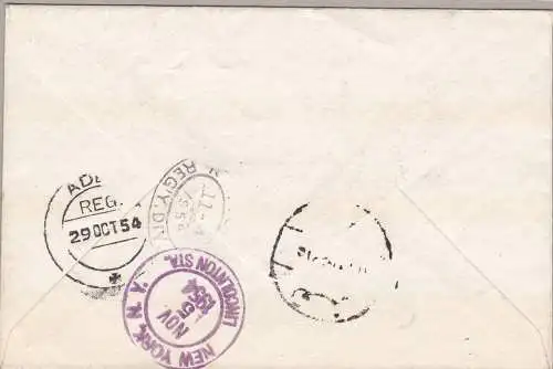 1954 JEMEN (Nord) - Michel 58I-63II-82II Einschreiben nach New York mit Stornierung der Ankunft