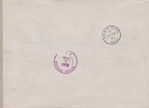1956 JEMEN (Nord) - Michel 70I-71II-72II-82II-142B Einschreibender Brief nach New York mit Stornierung der Ankunft