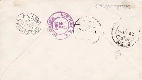 1954 JEMEN (Nord) - Michel 59I-60I-61I-62I Einschreibender Brief nach New York mit Ankunftsstornierung