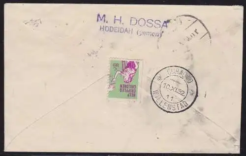 1952 JEMEN (Königreich und Imamat) - SG 34 Brief von Hodeida nach Curacao - SEHR SELTENES ZIEL