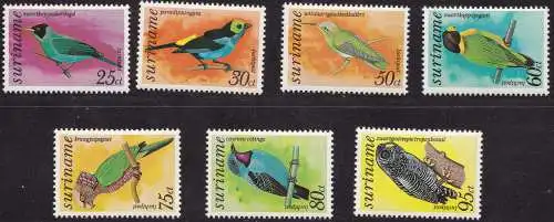 1977 SURINAME - Uccelli/Oiseaux, Yvert PA 61/67 Serie von 7 Werten mnh/**