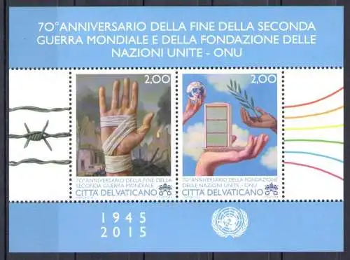 2015 Vatikan, 70. Jahrestag Ende des Zweiten Weltkriegs und der Stiftung der Vereinten Nationen, Blatt Nr. 85 mnh **