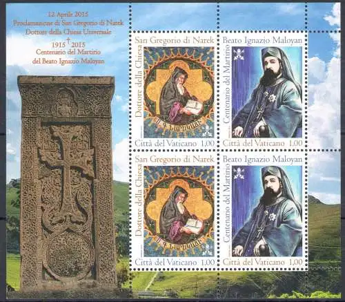 2015 Vatikan, St. Gregor von Narek und Märtyrer Ignatius Maloyan, Nr. 1706-07 Minifil von 2 Paaren postfrisch **