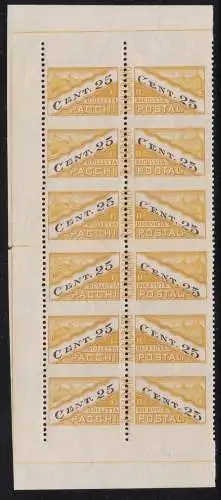1946 SAN MARINO, Postpakete Nr. 19/IIc 25c. gelb und schwarz postfrisch/** sechsstreifen waagerecht