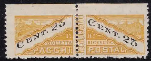 1946 SAN MARINO, Postpakete Nr. 19/IIea 25c. gelb und schwarz MLH/*