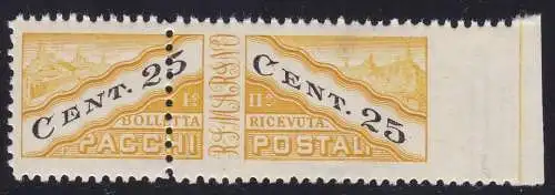 1946 SAN MARINO, Postpakete Nr. 19/IIia 25c. gelb und schwarz postfrisch/**