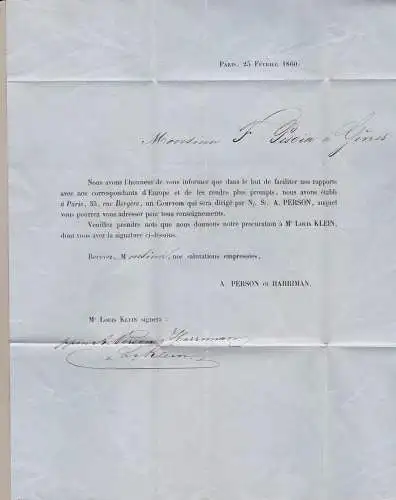 1860 FRANKREICH, Brief aus Paris nach Genua frankiert mit Nr. 13 +16 ANNULLIERUNG 'D' Bureaux de quartier Type Baton