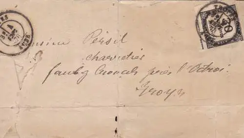 1878 FRANKREICH, Zahlungsaufforderung frankiert mit Steuer Nr. 6 30 c. schwarz BESCHEIDENE QUALITÄT