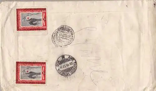 1937 TSCHECHOSLOWAKEI, CESKOSLOVENSKO, BF 1 auf Einschreiben nach Mailand + Zusatzporto und Briefverschluss