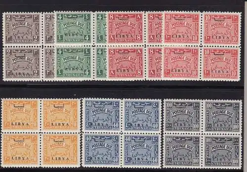 1951 LIBYSCHEN Ausgabe für die KYRENAIKA, Steuern Nr. 1-7 MNH / ** 4ER BLOCK