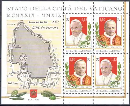 2019 Vatikan - Minifoglio Nr. 1825/26, aus 2 Serien paarweise - 90. Stiftung Vatikanstadt 1929-2019 postfrisch**