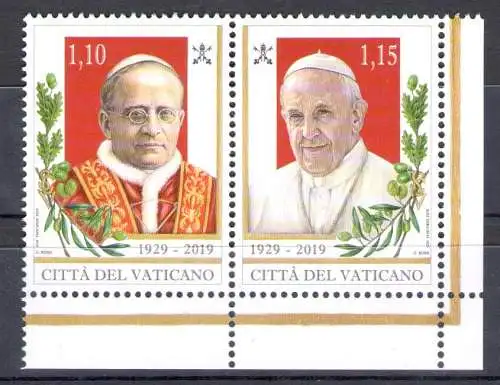 2019 Vatikan - 2 Werte paarweise - 90. Stiftung Vatikanstadt 1929-2019 postfrisch**