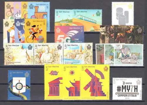 2018 San Marino, neue Briefmarken, Vollständiges Jahr 26 Werte + 4 Blätter - postfrisch** + King Marine Update Blätter
