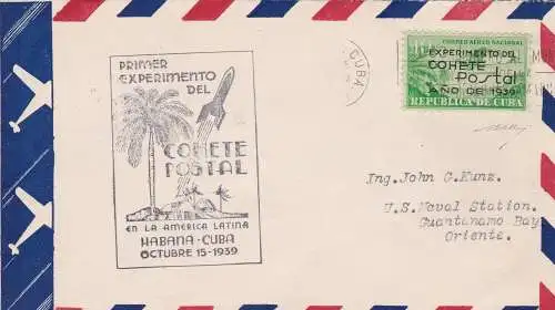 1939, Havanna - Havanna - Guantanamo, Rocket Mail ERSTES POSTKOMETENEXPERIMENT IN LATEINAMERIKA