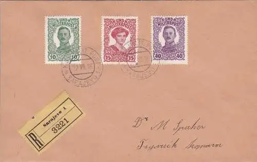 1918 BOSNIEN HERZEGOWINA, einheitliche Nr. 138/140 auf Brief ERSTE NUTZUNGSTAGE