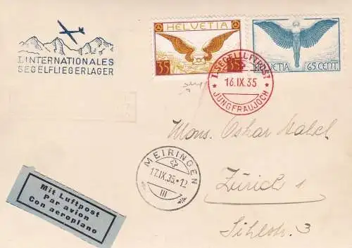 1935 SCHWEIZ, Segelluftpost Jungfraujoch SF 35.5 Ast Meiringen