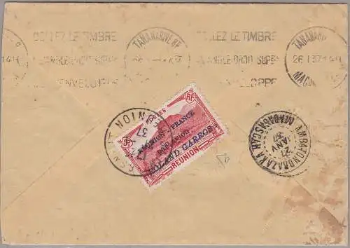1937 REUNION, Yvert PA Nr. 1 Zwischenstopppost ab La Réunion CS auf 4 Linien Firma E. Diena