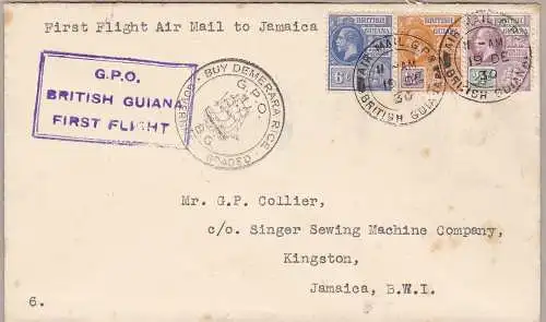 1930 BRITISH GUYANA/BRITISCH-GUAYANA, erster Flug nach Kingston (JAMAIKA)