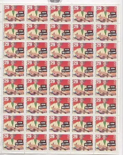 1990 USA, Hank Williams Nr. 2491a 40 Werteblatt gezahnt 11 mnh/**