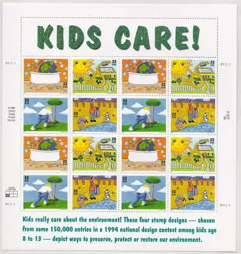 1995 USA, Nr. 2666/2669 - Tag der Erde Blatt mit 16 mnh-Werten**