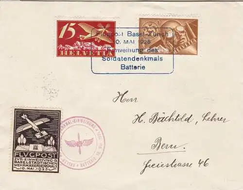 1925 SCHWEIZ, Flug Basel-Zürich Brief mit Sondervignette