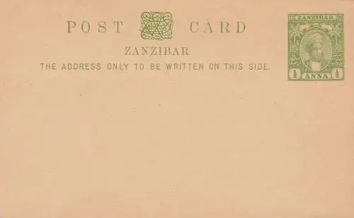 1897 ZANZIBAR, POSTKARTE HG 5 1/2 anna gelb grün