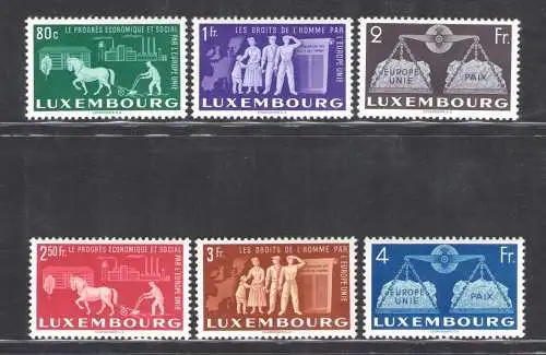 1951 LUXEMBURG, Nr. 443/448 Für ein vereintes Europa - Europarat 6 postfrisch Werte**