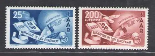 1950 SAARLAND, SAARLAND - Aufnahme in den Europarat 2 Werte Nr. 277+PA 13 MINH **