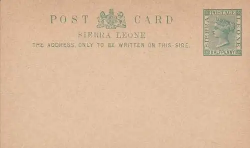 1893 SIERRA LEONE, Kopf von Königin Victoria, POSTKARTE halfpenny grün auf Buff