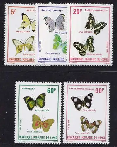 1980 KONGO - Schmetterling, Schmetterling, Yvert Nr. 566/570 Serie von 5 Val. postfrisch/**