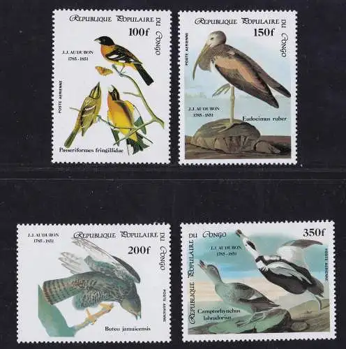 1985 KONGO - Vögel/Vögel, Yvert PA 332/335 4er Serie val. postfrisch/**